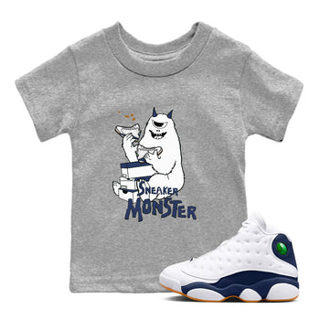 13s Midnight Navy shirts to match jordans Sneaker Monster sneaker match tees Air Jordan 13 Midnight Navy SNRT Sneaker Release Tees Youth Baby Heather Grey 1 crew neck shirts