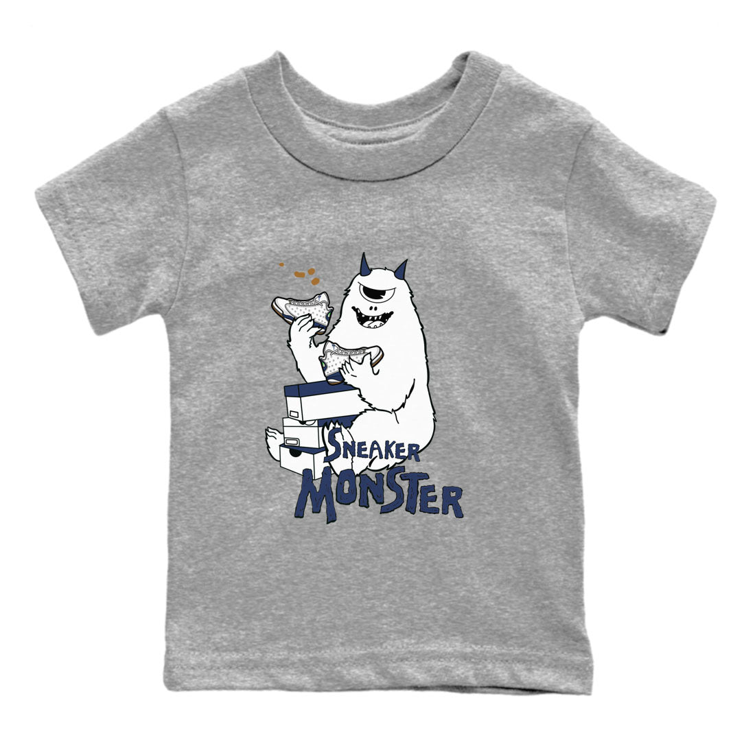 13s Midnight Navy shirts to match jordans Sneaker Monster sneaker match tees Air Jordan 13 Midnight Navy SNRT Sneaker Release Tees Youth Baby Heather Grey 2 crew neck shirts