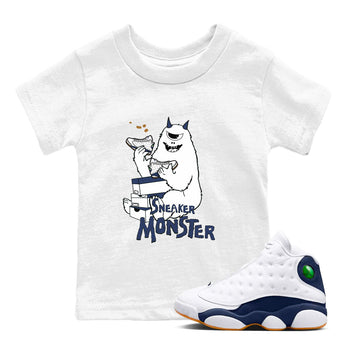 13s Midnight Navy shirts to match jordans Sneaker Monster sneaker match tees Air Jordan 13 Midnight Navy SNRT Sneaker Release Tees Youth Baby White 1 crew neck shirts