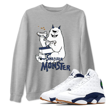 13s Midnight Navy shirts to match jordans Sneaker Monster sneaker match tees Air Jordan 13 Midnight Navy SNRT Sneaker Release Tees unisex cotton Heather Grey 1 crew neck shirts