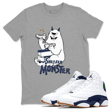 13s Midnight Navy shirts to match jordans Sneaker Monster sneaker match tees Air Jordan 13 Midnight Navy SNRT Sneaker Release Tees unisex cotton Heather Grey 1 crew neck shirts