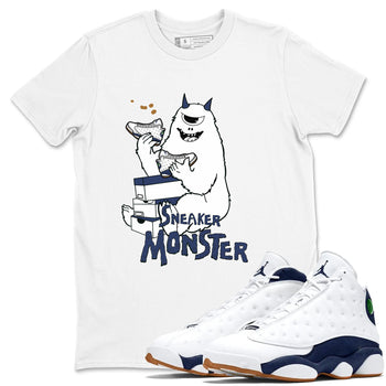13s Midnight Navy shirts to match jordans Sneaker Monster sneaker match tees Air Jordan 13 Midnight Navy SNRT Sneaker Release Tees unisex cotton White 1 crew neck shirts