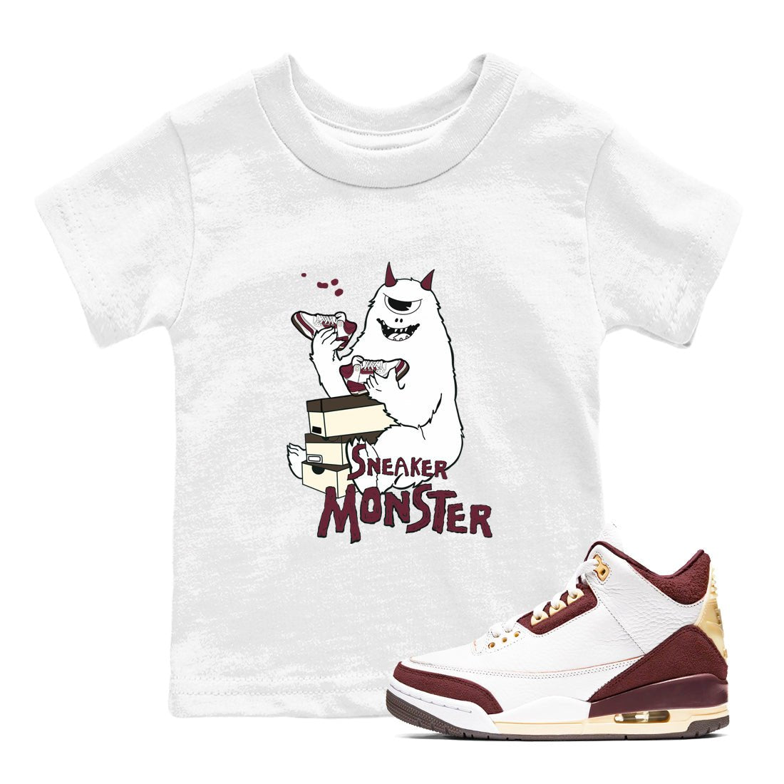 3s A Ma Maniere x Burgundy Crush shirts to match jordans Sneaker Monster sneaker match teesA Ma Maniére x Air Jordan 3 "Burgundy Crush" SNRT Sneaker Tees streetwear brand Baby and Youth White 1 cotton tee