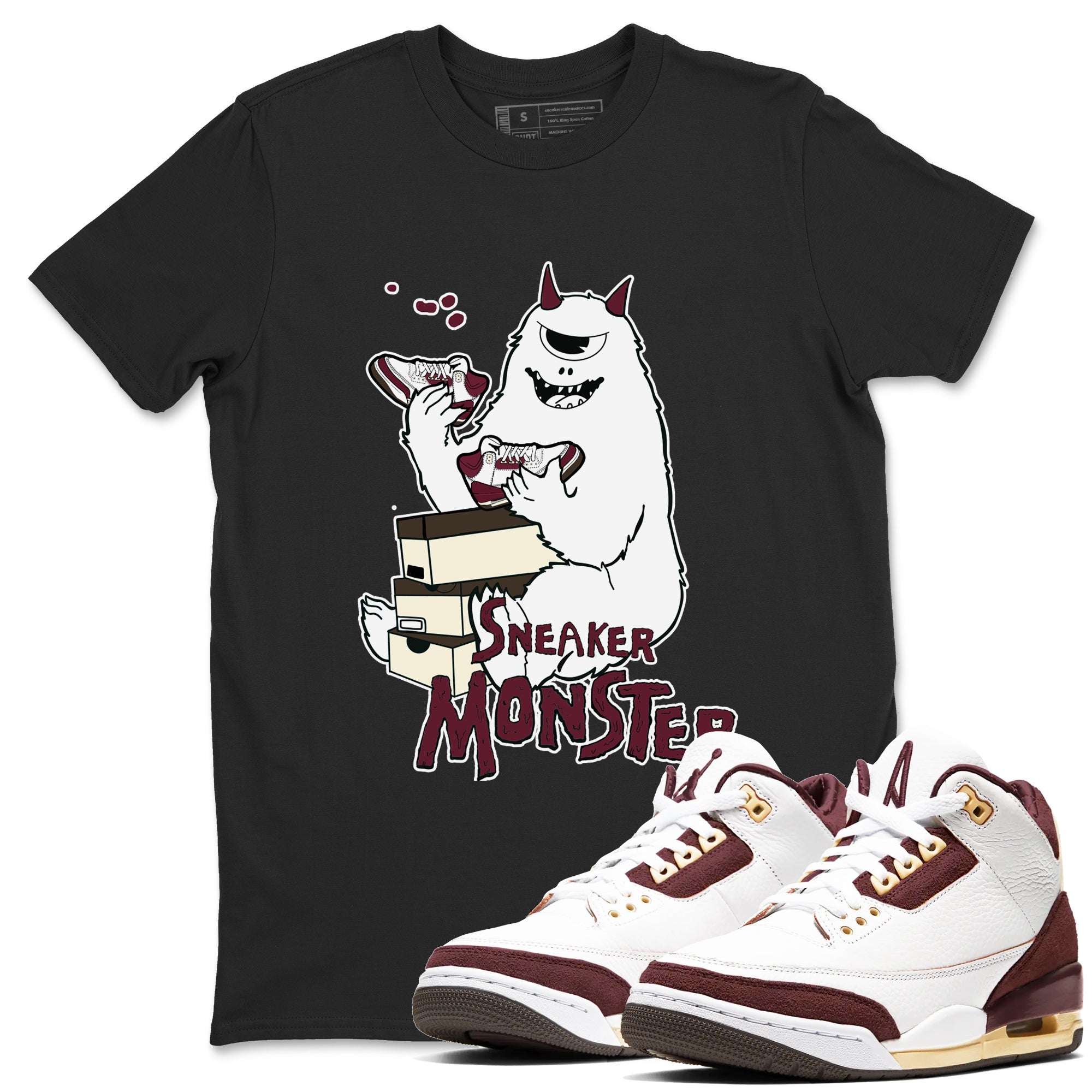 3s A Ma Maniere x Burgundy Crush shirts to match jordans Sneaker Monster sneaker match teesA Ma Maniére x Air Jordan 3 "Burgundy Crush" SNRT Sneaker Tees streetwear brand Black 1 unisex cotton tee
