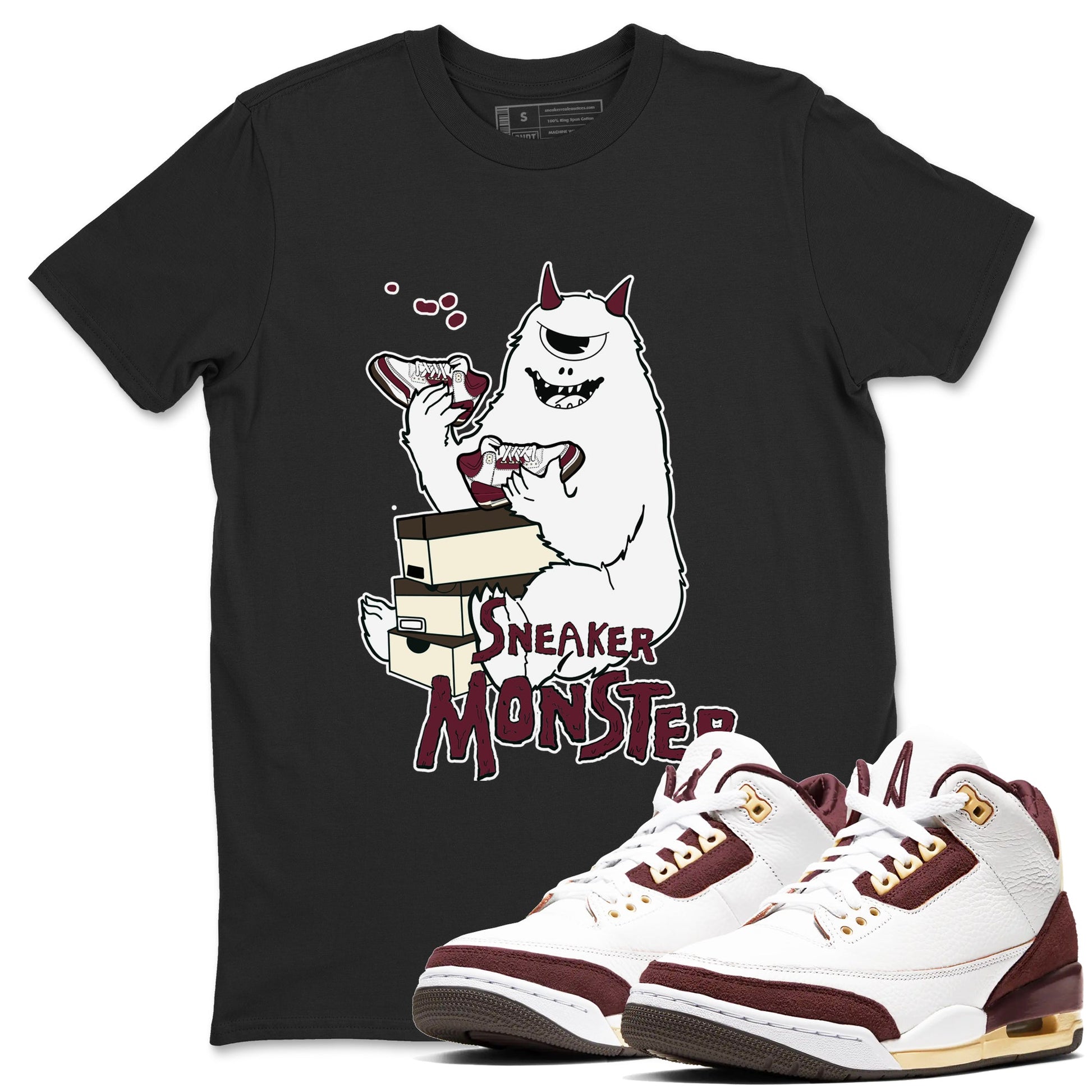 3s A Ma Maniere x Burgundy Crush shirts to match jordans Sneaker Monster sneaker match teesA Ma Maniére x Air Jordan 3 "Burgundy Crush" SNRT Sneaker Tees streetwear brand Black 1 unisex cotton tee