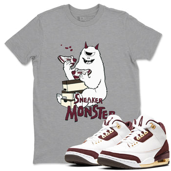 3s A Ma Maniere x Burgundy Crush shirts to match jordans Sneaker Monster sneaker match teesA Ma Maniére x Air Jordan 3 "Burgundy Crush" SNRT Sneaker Tees streetwear brand Heather Grey 1 unisex cotton tee