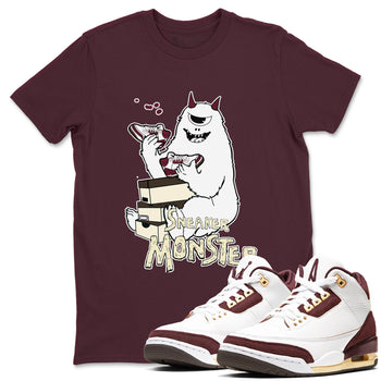3s A Ma Maniere x Burgundy Crush shirts to match jordans Sneaker Monster sneaker match teesA Ma Maniére x Air Jordan 3 "Burgundy Crush" SNRT Sneaker Tees streetwear brand Maroon 1 unisex cotton tee