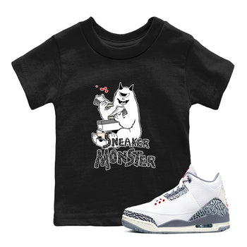 3s Cement Grey shirts to match jordans Sneaker Monster sneaker match tees Air Jordan 3 Cement Grey SNRT Sneaker Release Tees Youth Baby Black 1 crew neck shirts