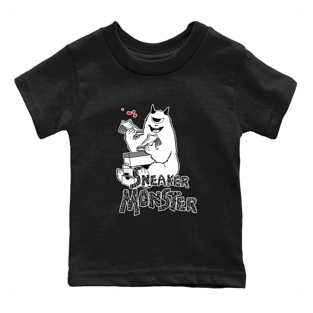 3s Cement Grey shirts to match jordans Sneaker Monster sneaker match tees Air Jordan 3 Cement Grey SNRT Sneaker Release Tees Youth Baby Black 2 crew neck shirts
