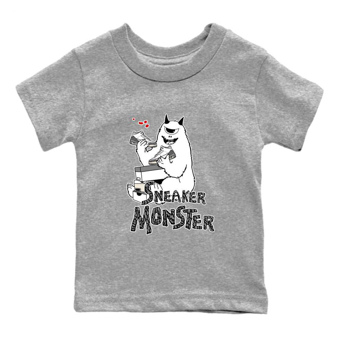 3s Cement Grey shirts to match jordans Sneaker Monster sneaker match tees Air Jordan 3 Cement Grey SNRT Sneaker Release Tees Youth Baby Heather Grey 2 crew neck shirts