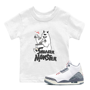 3s Cement Grey shirts to match jordans Sneaker Monster sneaker match tees Air Jordan 3 Cement Grey SNRT Sneaker Release Tees Youth Baby White 1 crew neck shirts