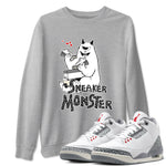 3s Cement Grey shirts to match jordans Sneaker Monster sneaker match tees Air Jordan 3 Cement Grey SNRT Sneaker Release Tees unisex cotton Heather Grey 1 crew neck shirts