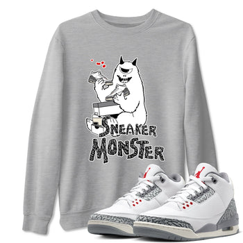 3s Cement Grey shirts to match jordans Sneaker Monster sneaker match tees Air Jordan 3 Cement Grey SNRT Sneaker Release Tees unisex cotton Heather Grey 1 crew neck shirts