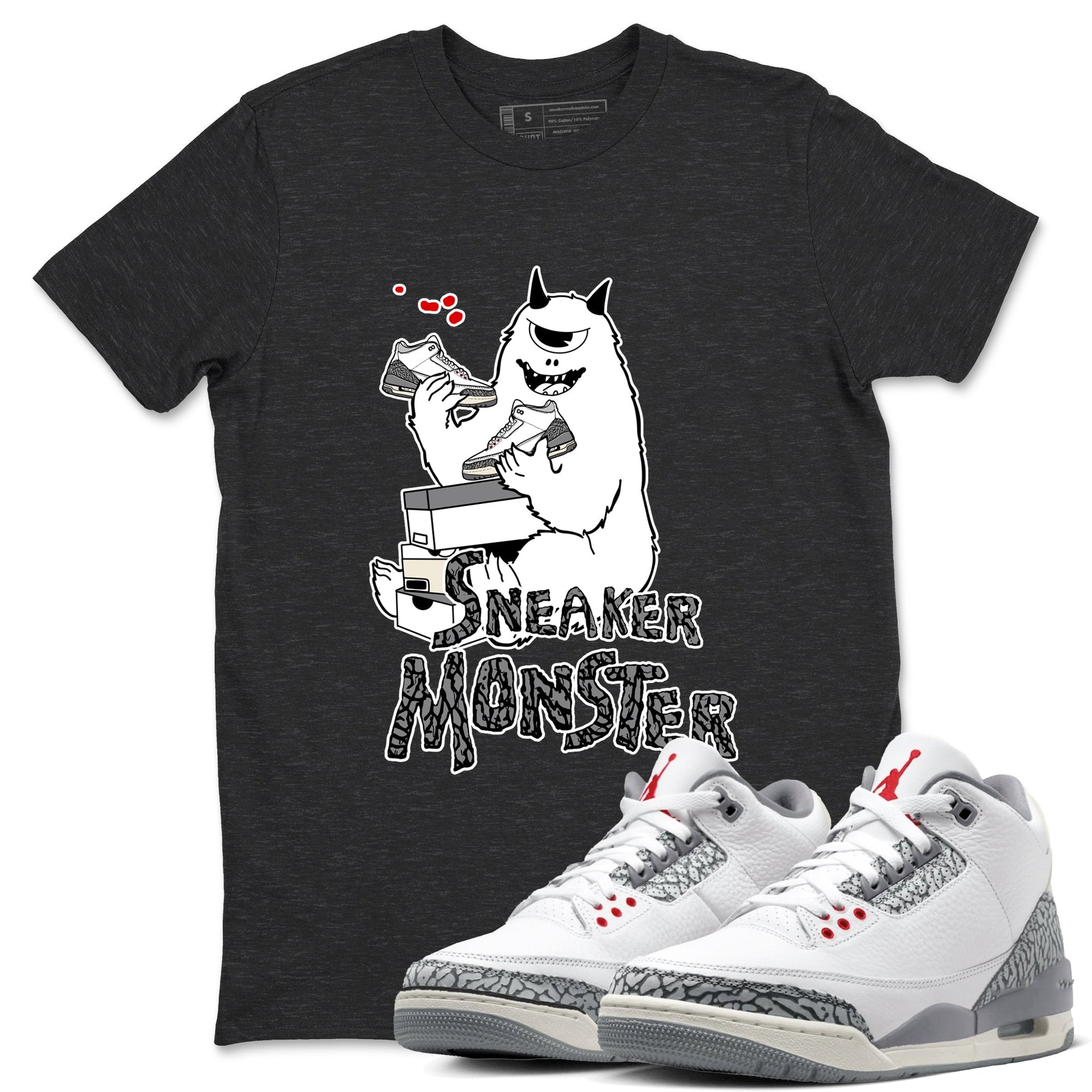 3s Cement Grey shirts to match jordans Sneaker Monster sneaker match tees Air Jordan 3 Cement Grey SNRT Sneaker Release Tees unisex cotton Charcoal Heather 1 crew neck shirts