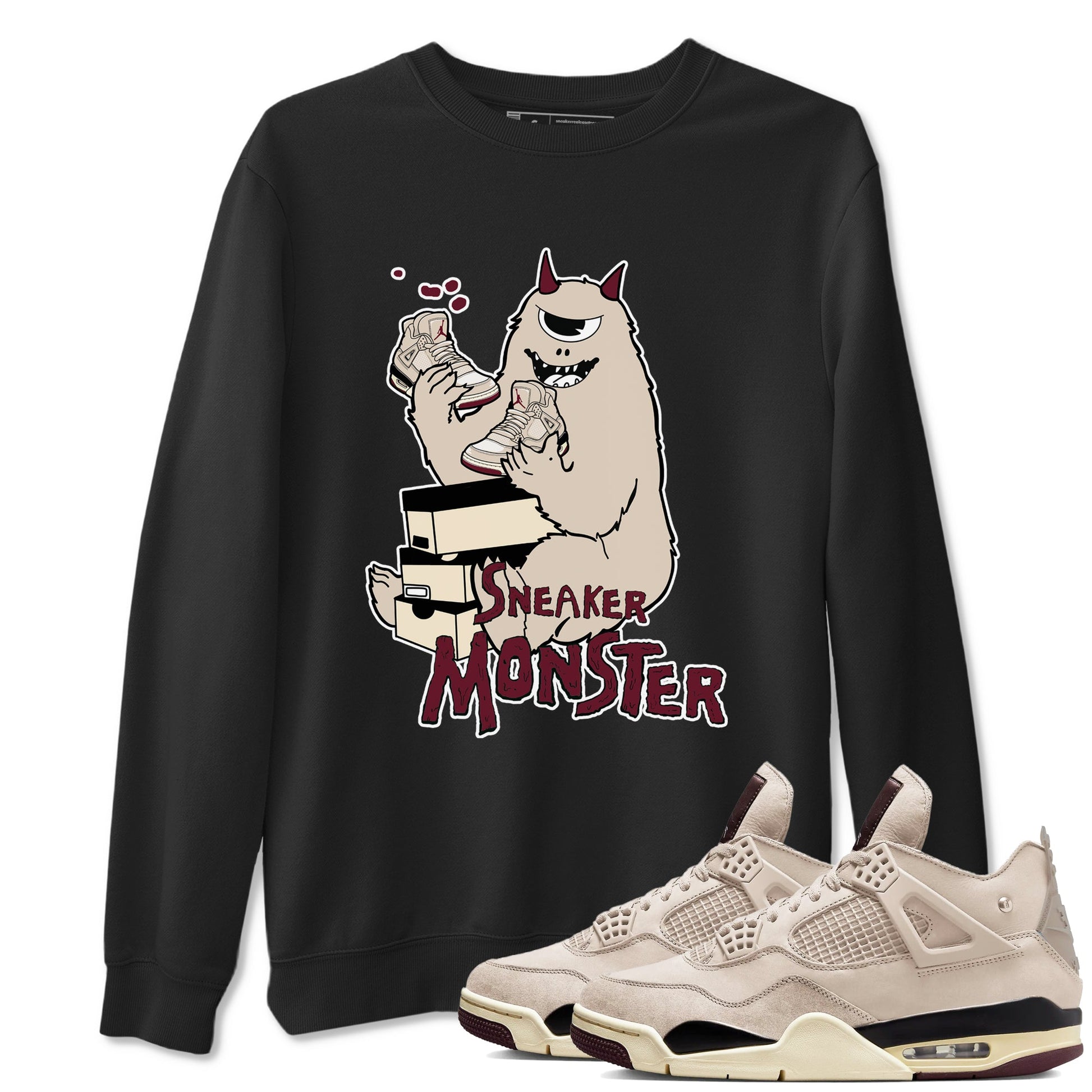 4s A Ma Maniere x Fossil Stone shirts to match jordans Sneaker Monster sneaker match tees 4s A Ma Maniere x Fossil Stone match shoes to clothes SNRT Sneaker Tees unisex cotton Black 1 shirts