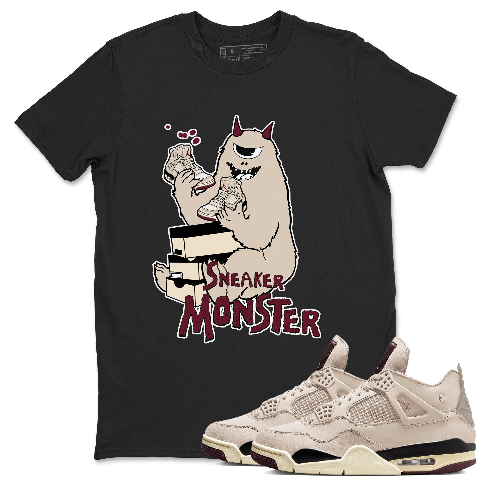 4s A Ma Maniere x Fossil Stone shirts to match jordans Sneaker Monster sneaker match tees 4s A Ma Maniere x Fossil Stone match shoes to clothes SNRT Sneaker Tees unisex cotton Black 1 shirts