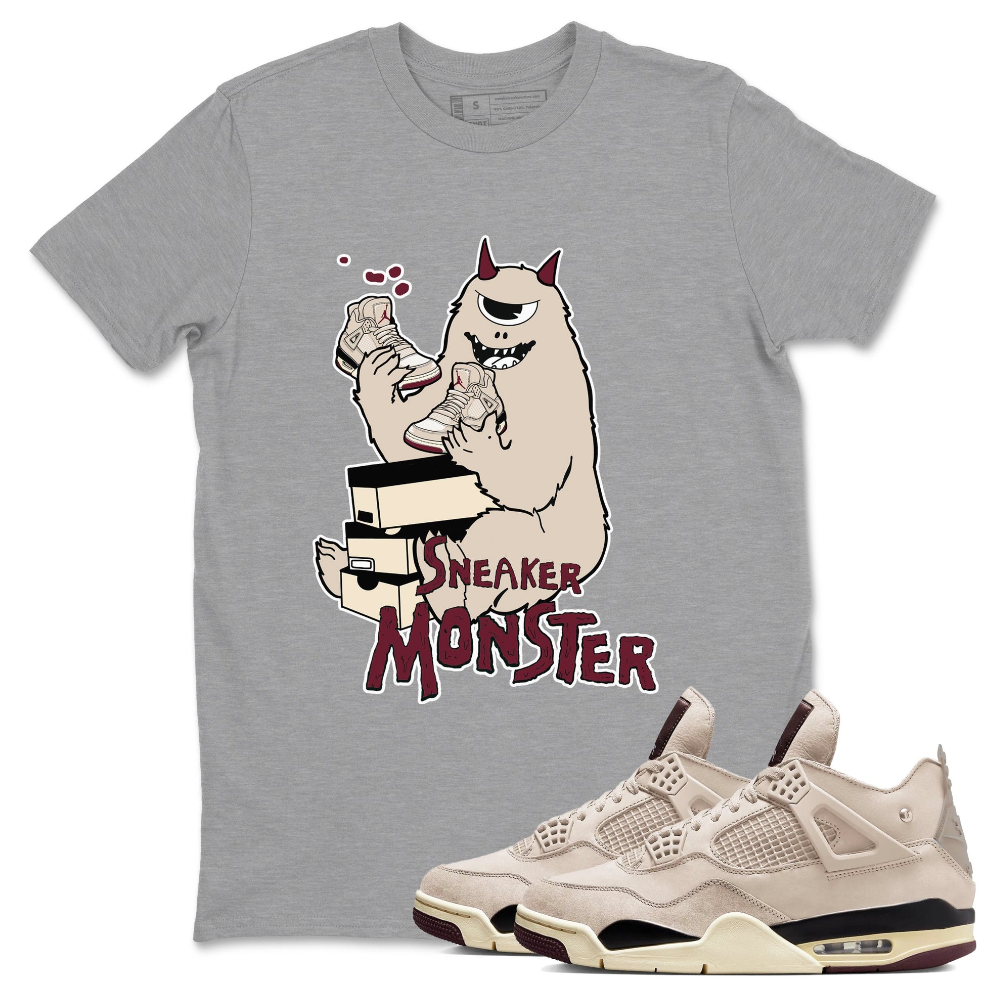 4s A Ma Maniere x Fossil Stone shirts to match jordans Sneaker Monster sneaker match tees 4s A Ma Maniere x Fossil Stone match shoes to clothes SNRT Sneaker Tees unisex cotton Heather Grey 1 shirts