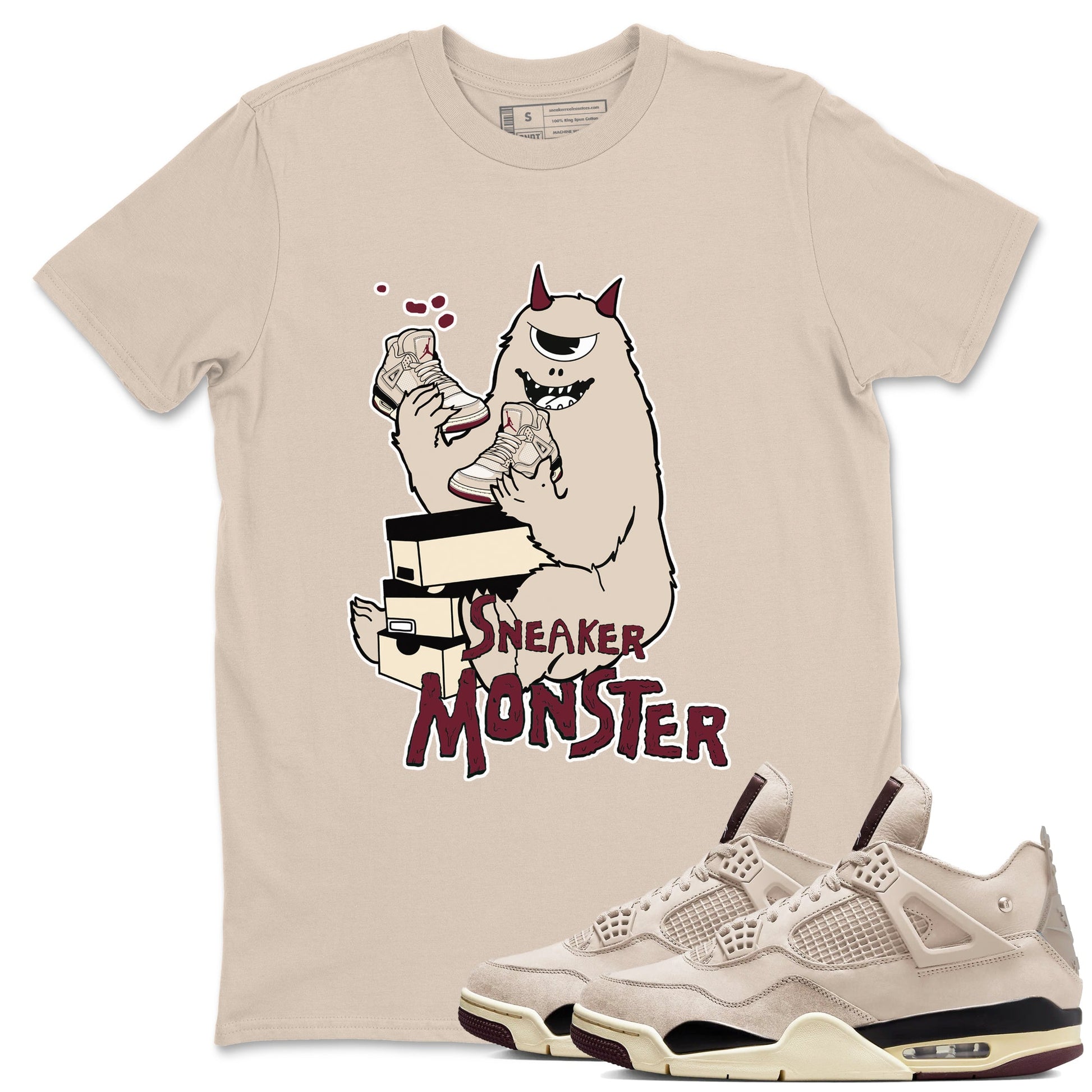 4s A Ma Maniere x Fossil Stone shirts to match jordans Sneaker Monster sneaker match tees 4s A Ma Maniere x Fossil Stone match shoes to clothes SNRT Sneaker Tees unisex cotton Sand 1 shirts