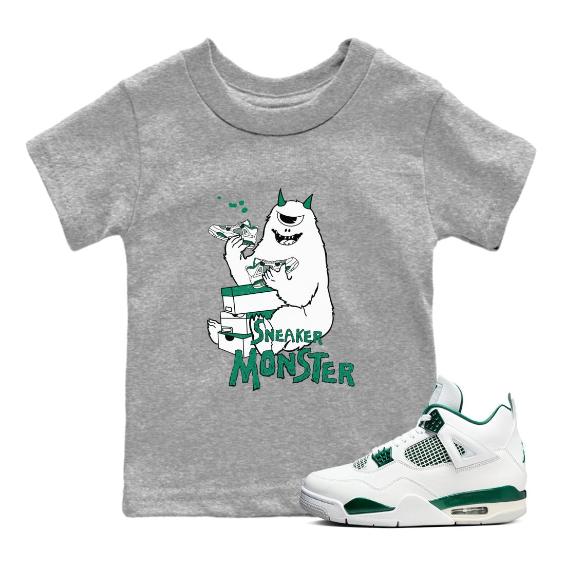 4s Oxidized Green shirts to match jordans Sneaker Monster sneaker match tees Air Jordan 4 Oxidized Green SNRT Sneaker Tees streetwear brand Baby and Youth Heather Grey 1 cotton tee