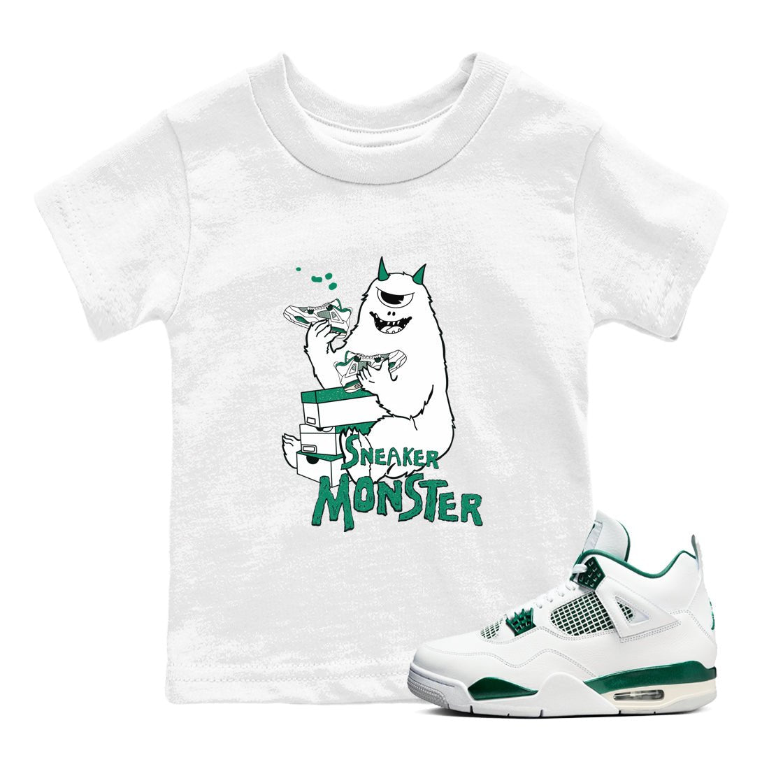 4s Oxidized Green shirts to match jordans Sneaker Monster sneaker match tees Air Jordan 4 Oxidized Green SNRT Sneaker Tees streetwear brand Baby and Youth White 1 cotton tee