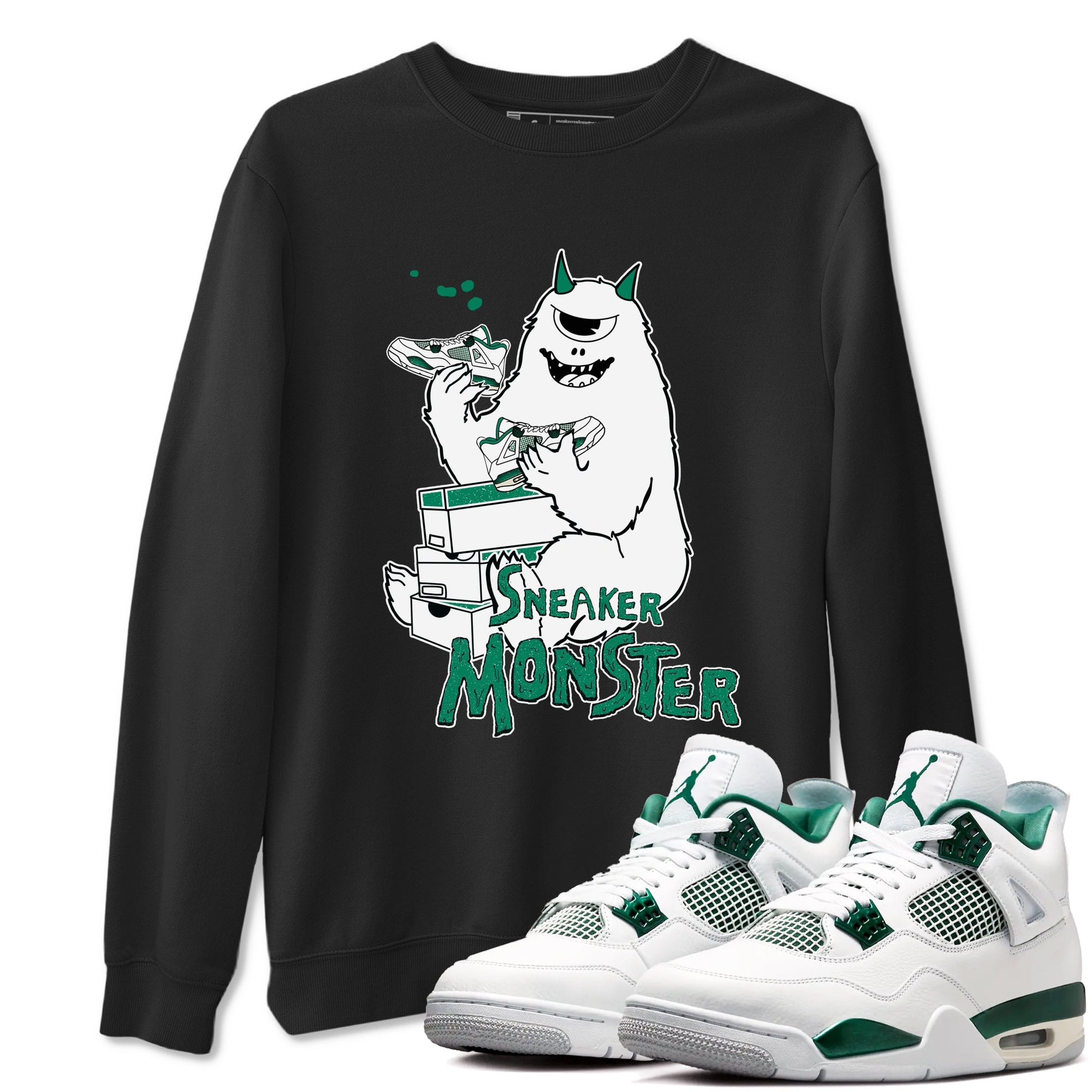 4s Oxidized Green shirts to match jordans Sneaker Monster sneaker match tees Air Jordan 4 Oxidized Green SNRT Sneaker Tees streetwear brand Black 1 unisex cotton tee
