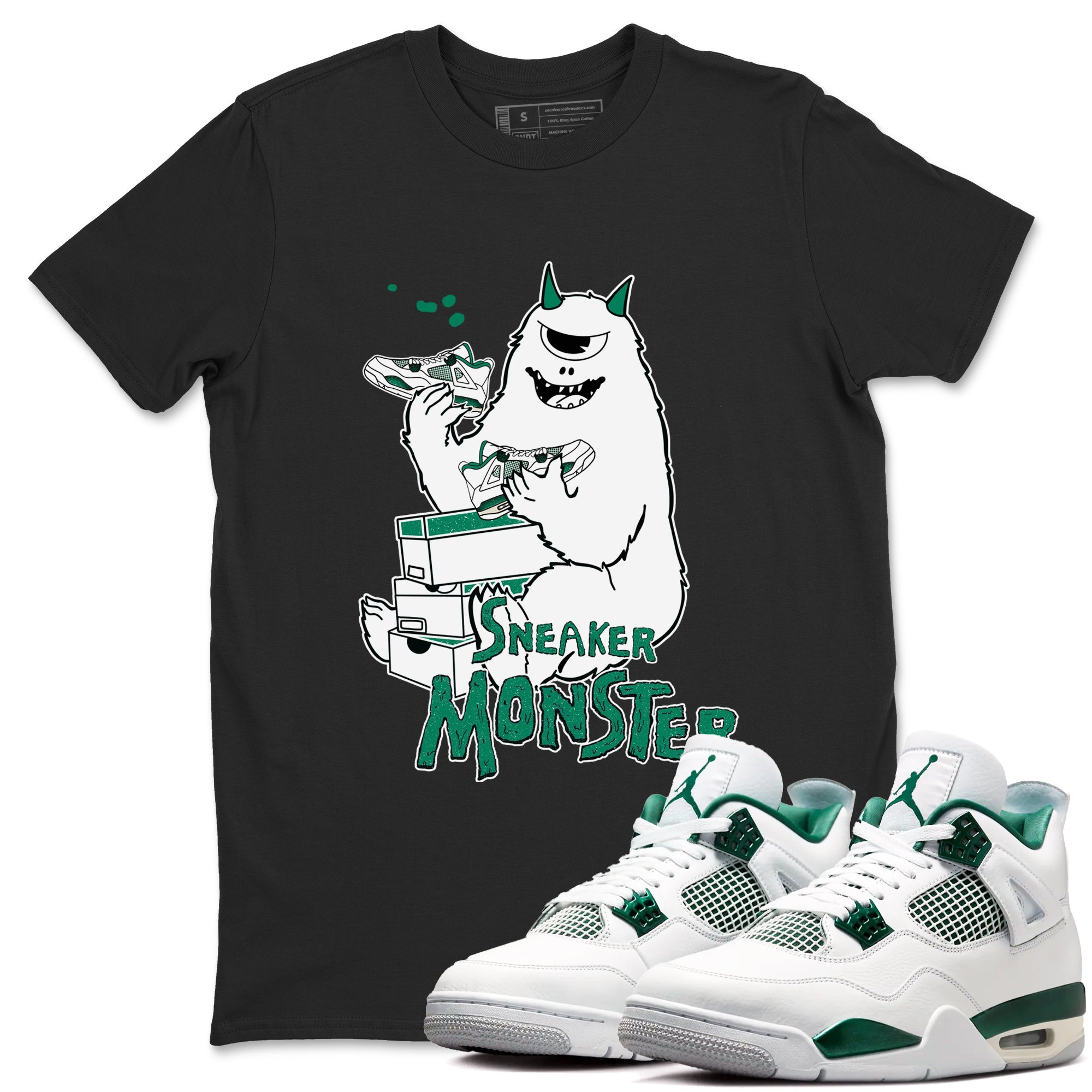 4s Oxidized Green shirts to match jordans Sneaker Monster sneaker match tees Air Jordan 4 Oxidized Green SNRT Sneaker Tees streetwear brand Black 1 unisex cotton tee