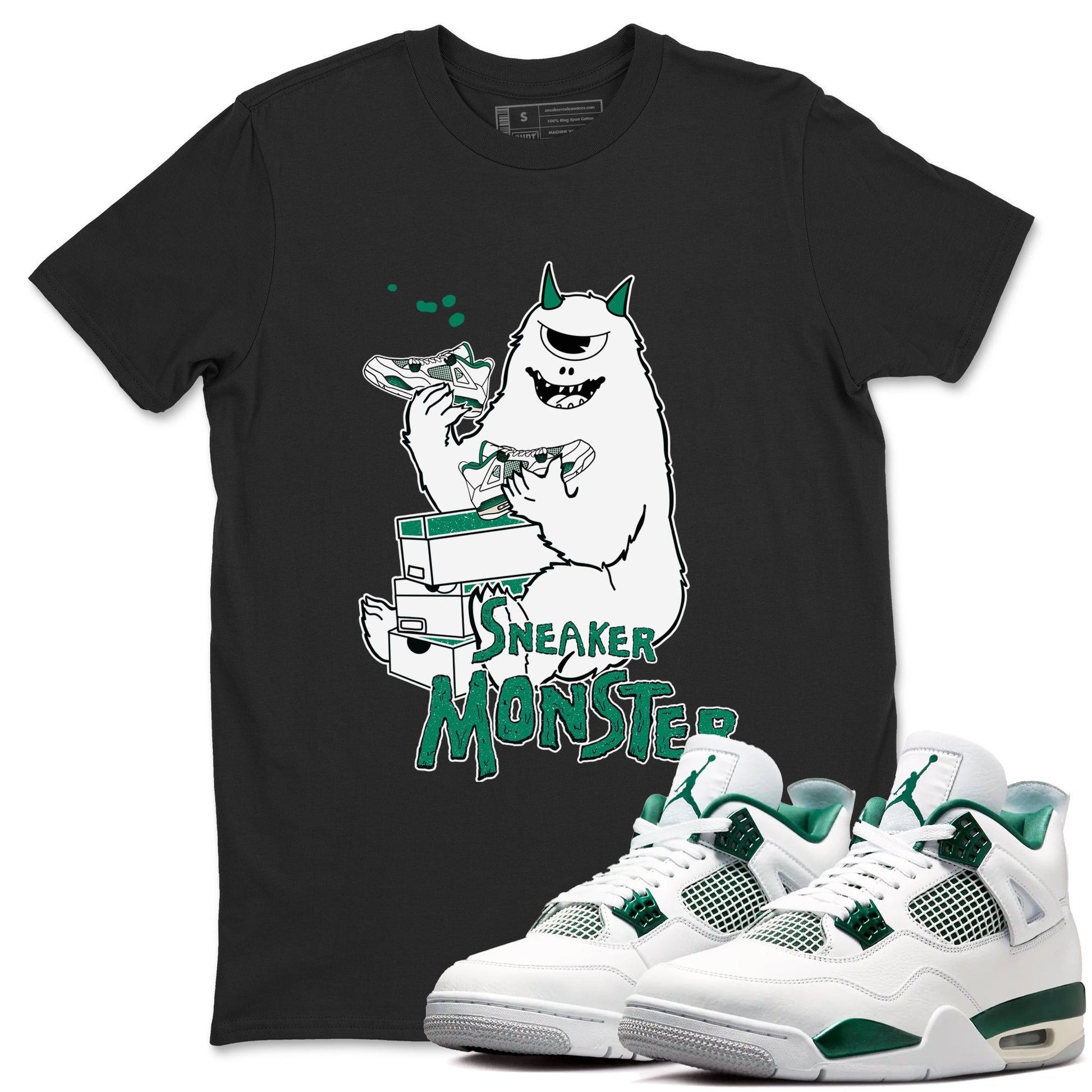 4s Oxidized Green shirts to match jordans Sneaker Monster sneaker match tees Air Jordan 4 Oxidized Green SNRT Sneaker Tees streetwear brand Black 1 unisex cotton tee