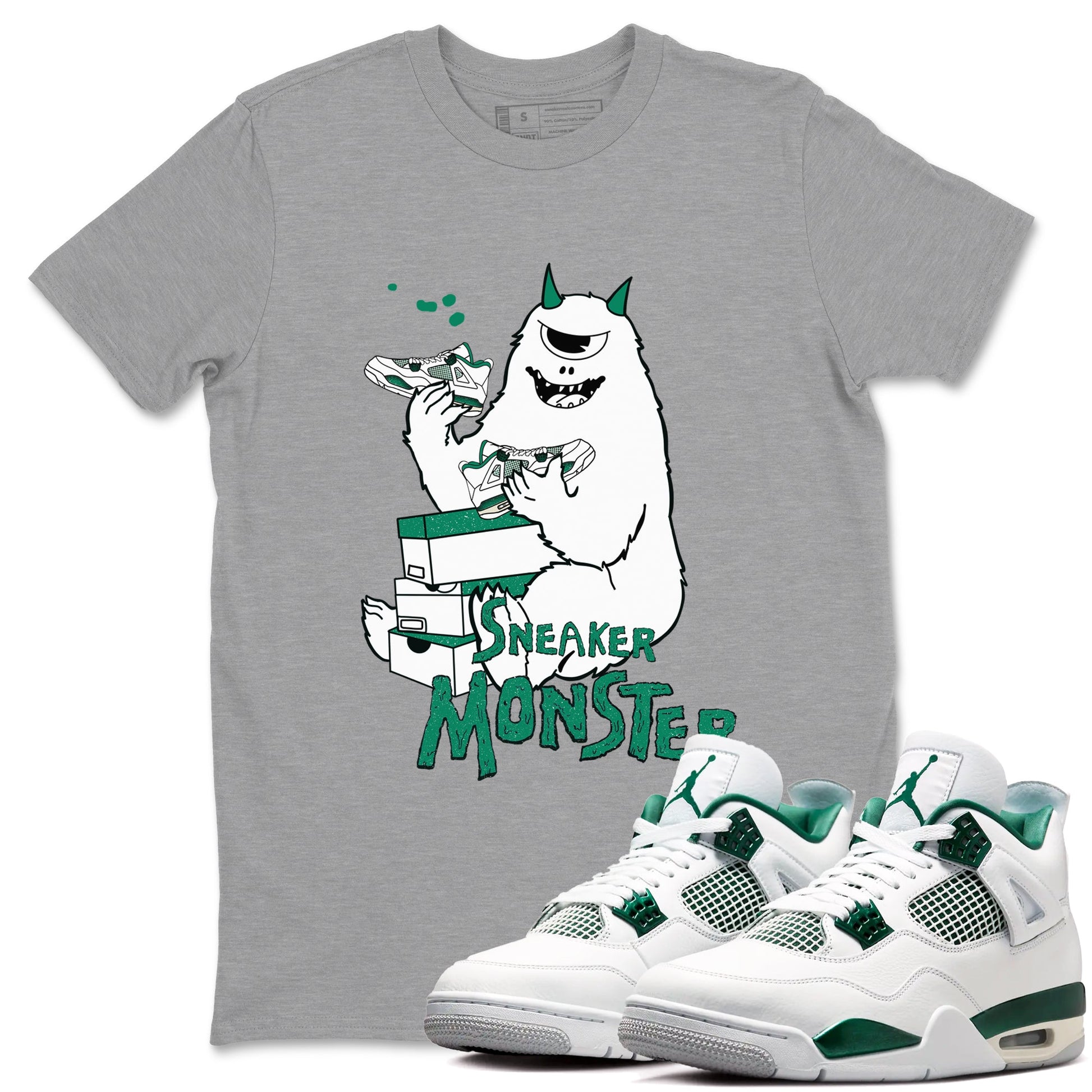 4s Oxidized Green shirts to match jordans Sneaker Monster sneaker match tees Air Jordan 4 Oxidized Green SNRT Sneaker Tees streetwear brand Heather Grey 1 unisex cotton tee
