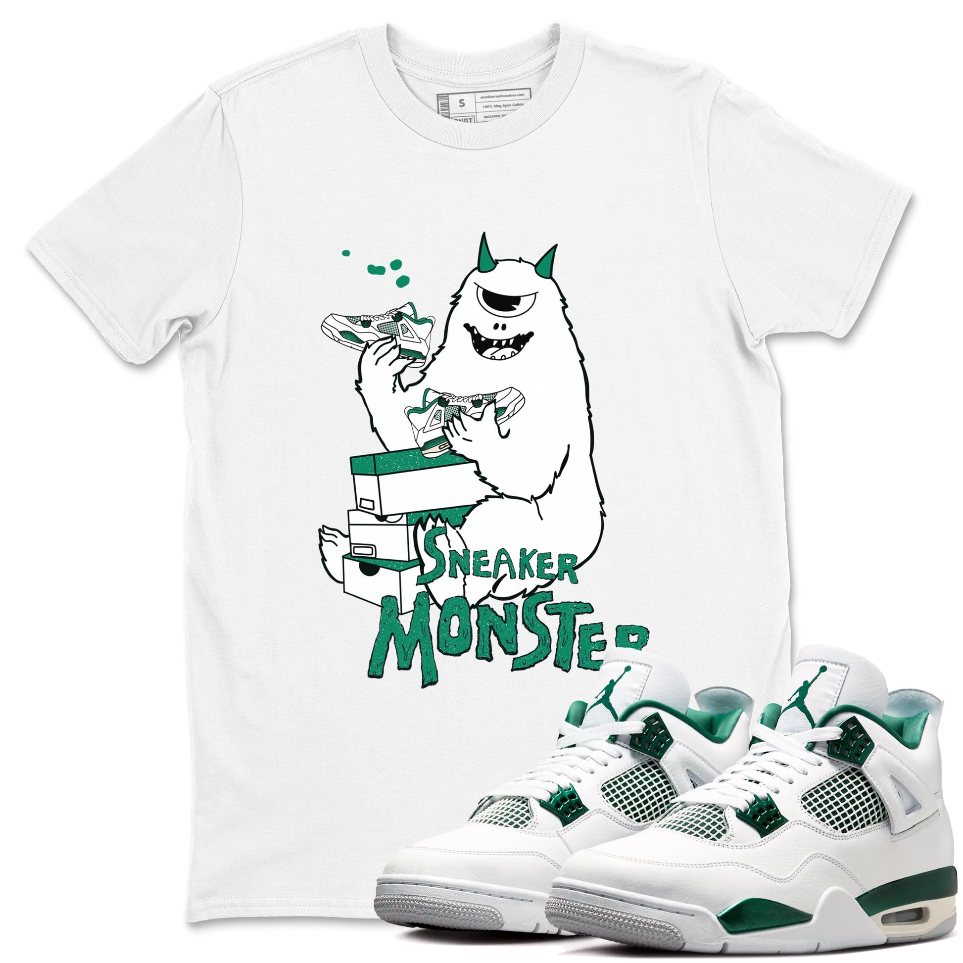 4s Oxidized Green shirts to match jordans Sneaker Monster sneaker match tees Air Jordan 4 Oxidized Green SNRT Sneaker Tees streetwear brand White 1 unisex cotton tee