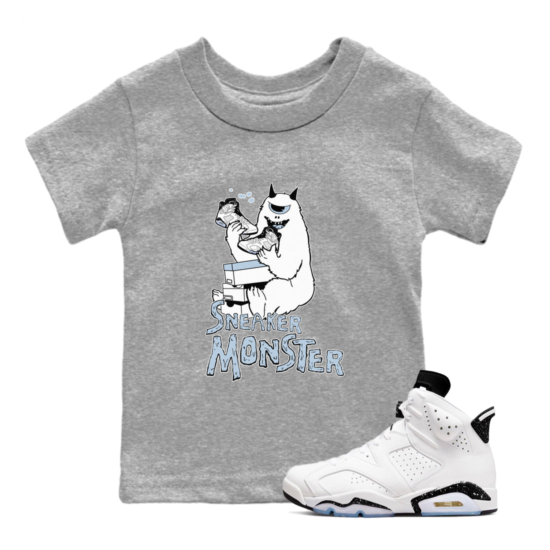Air Jordan 6 Reverse Oreo shirts to match jordans Sneaker Monster sneaker match tees Air Jordan 6 White Black SNRT sneaker release tees baby toddler Heather Grey 1 cotton Shirt
