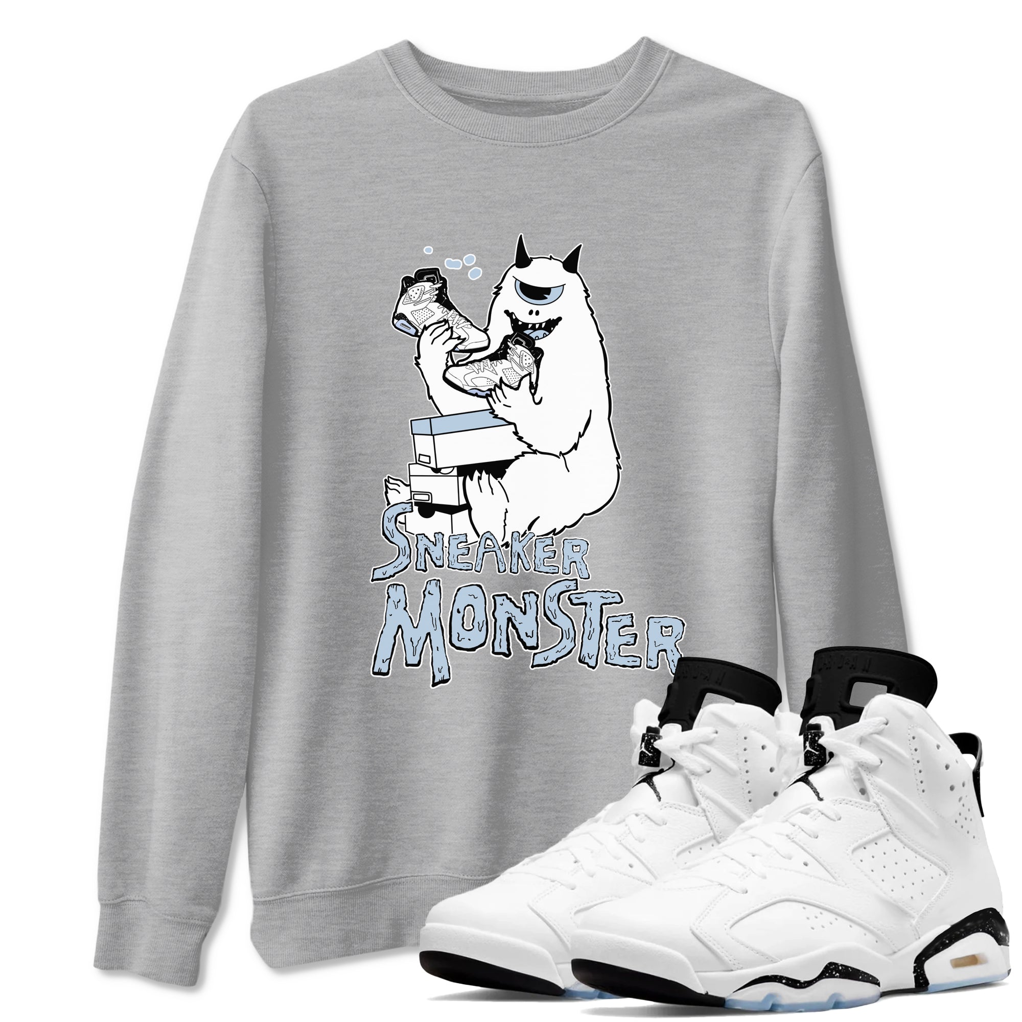 Air Jordan 6 Reverse Oreo shirts to match jordans Sneaker Monster sneaker match tees Air Jordan 6 White Black SNRT Sneaker Release Tees unisex cotton Heather Grey 1 crew neck shirt
