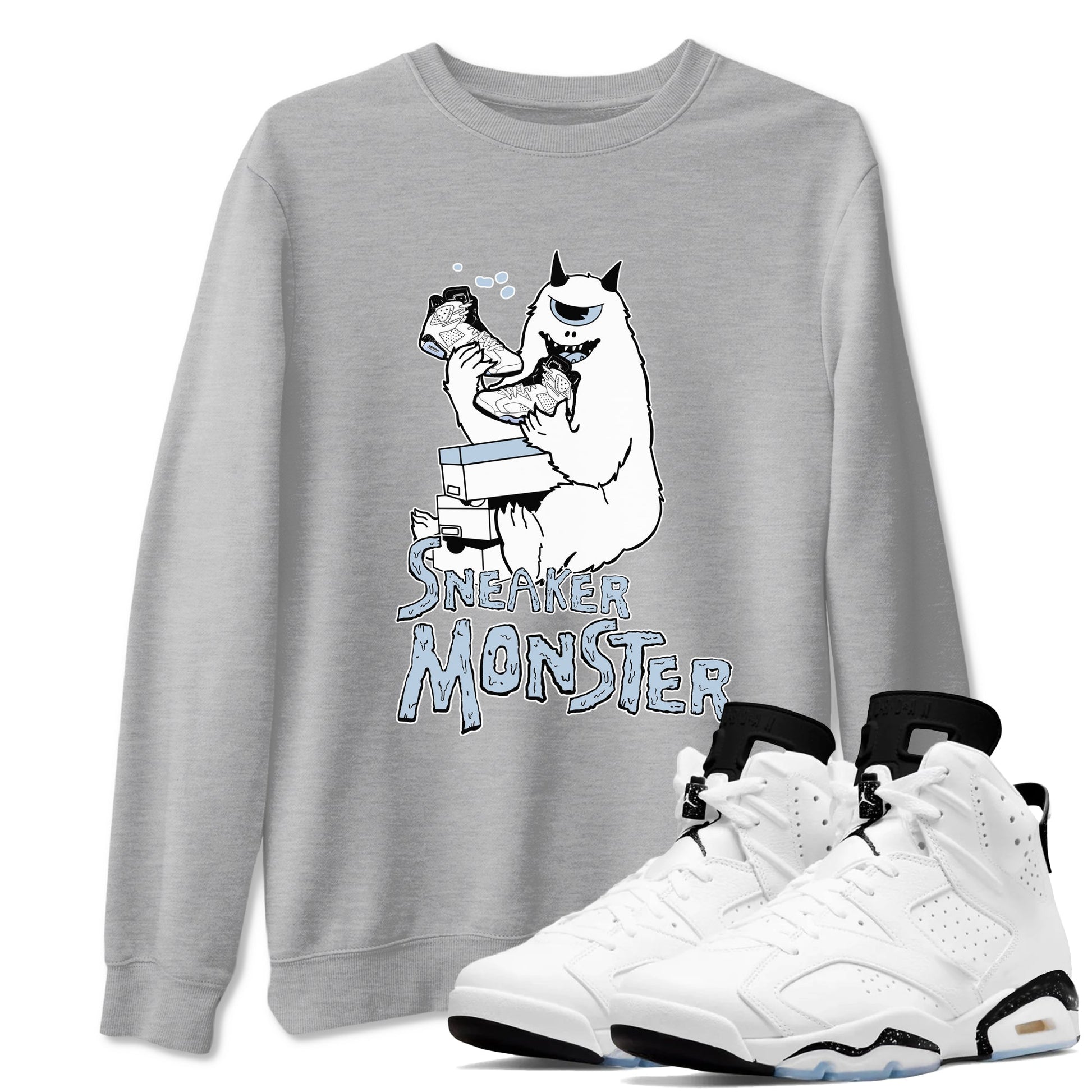 Air Jordan 6 Reverse Oreo shirts to match jordans Sneaker Monster sneaker match tees Air Jordan 6 White Black SNRT Sneaker Release Tees unisex cotton Heather Grey 1 crew neck shirt