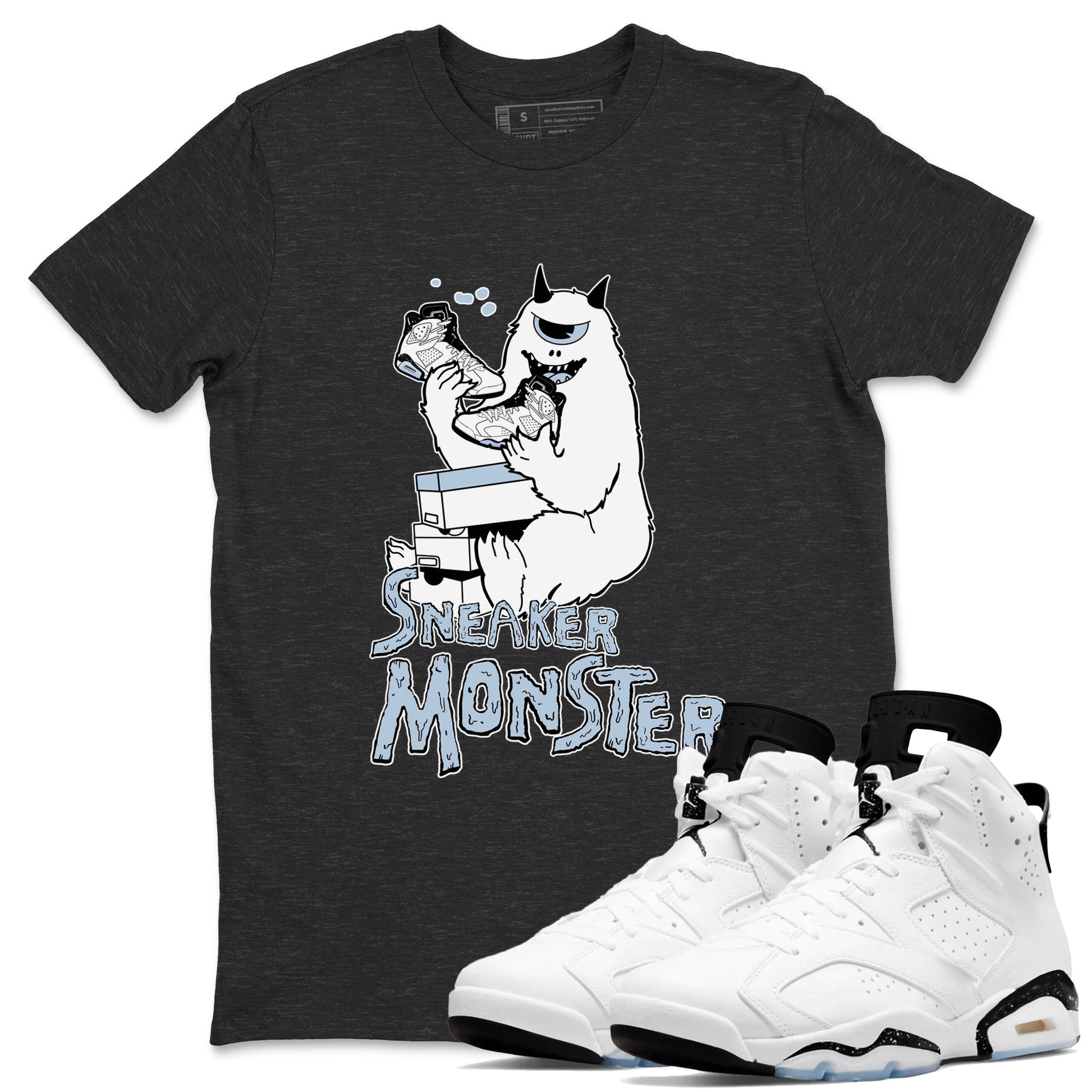 Air Jordan 6 Reverse Oreo shirts to match jordans Sneaker Monster sneaker match tees Air Jordan 6 White Black SNRT Sneaker Release Tees unisex cotton Charcoal Heather 1 crew neck shirt