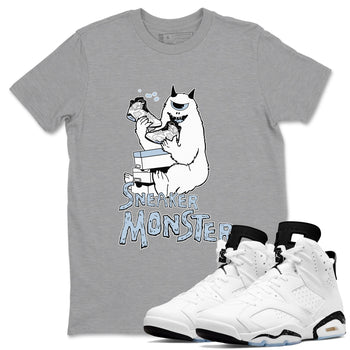 Air Jordan 6 Reverse Oreo shirts to match jordans Sneaker Monster sneaker match tees Air Jordan 6 White Black SNRT Sneaker Release Tees unisex cotton Heather Grey 1 crew neck shirt