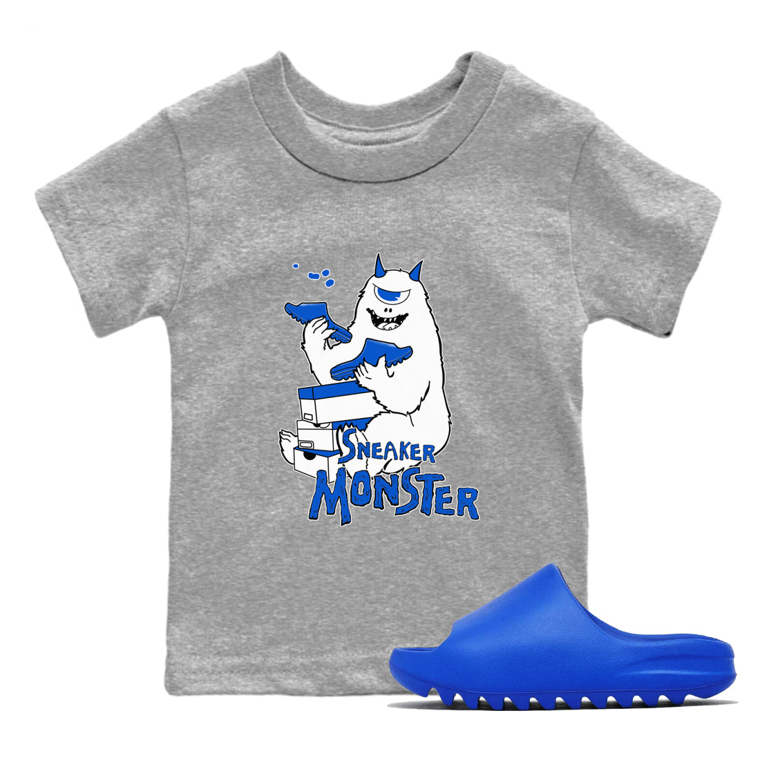 Yeezy Slide Azure shirts to match jordans Sneaker Monster sneaker match tees Yeezy Slide Azure SNRT Sneaker Tees streetwear brand Baby and Youth Heather Grey 1 cotton tee