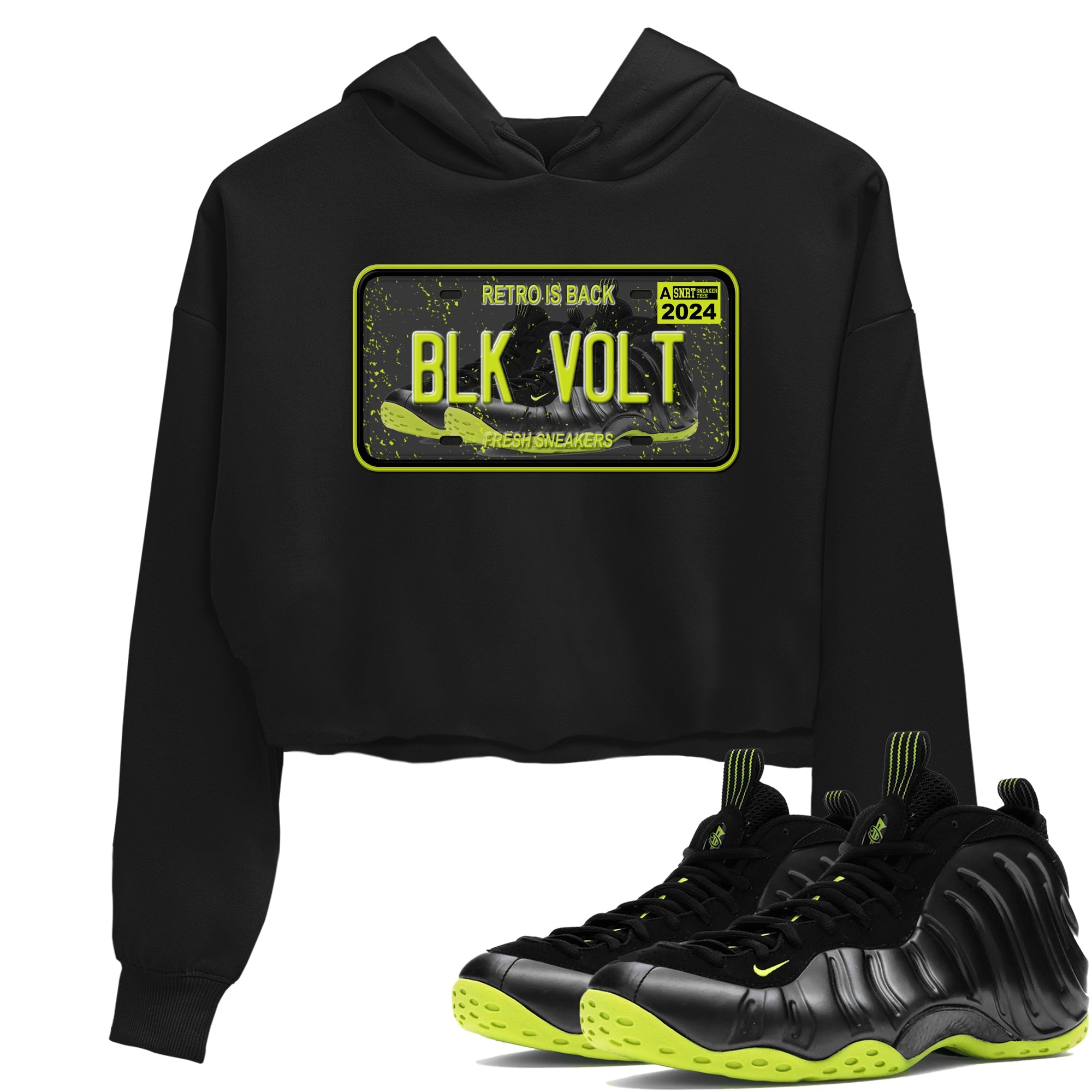 Foams One Black Volt shirts to match jordans Sneaker Plate sneaker match tees Air Foamposite One Black and Volt match shoes to clothes SNRT Sneaker Tees unisex cotton Black 1 crop tee