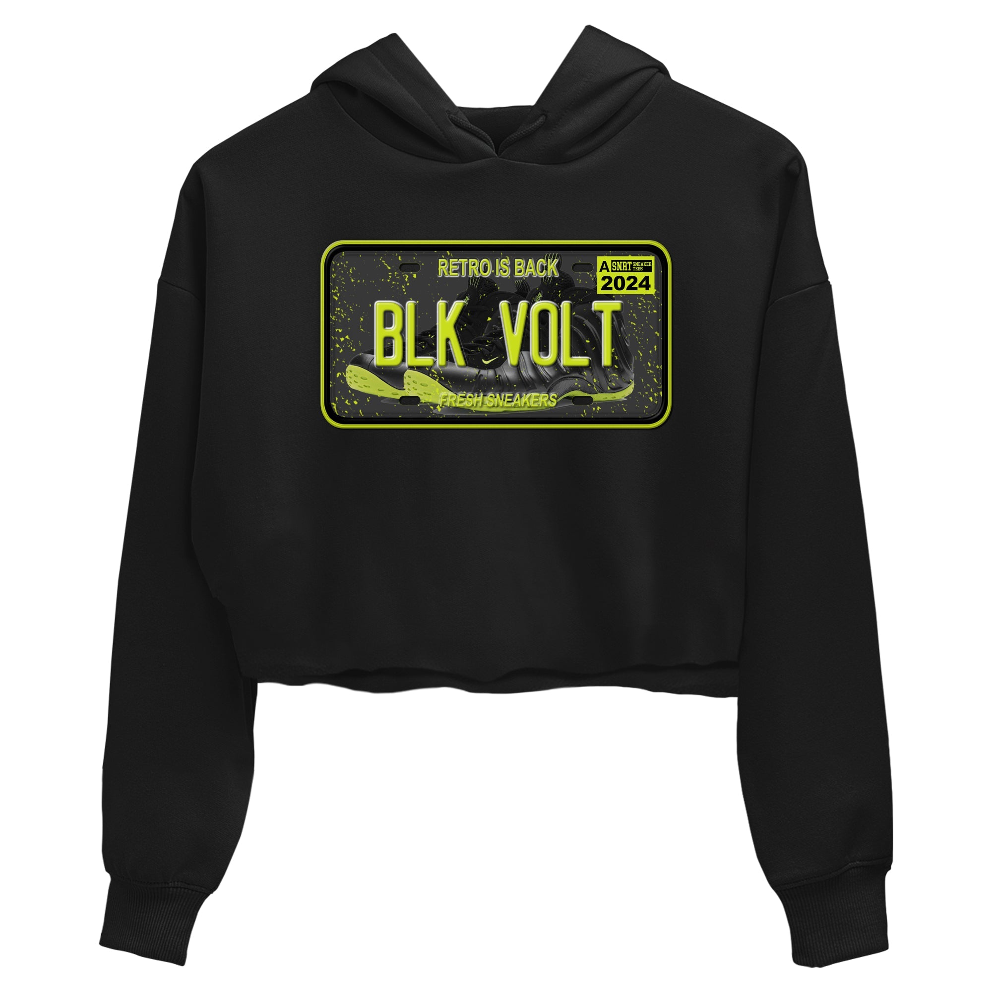 Foams One Black Volt shirts to match jordans Sneaker Plate sneaker match tees Air Foamposite One Black and Volt match shoes to clothes SNRT Sneaker Tees unisex cotton Black 2 crop tee