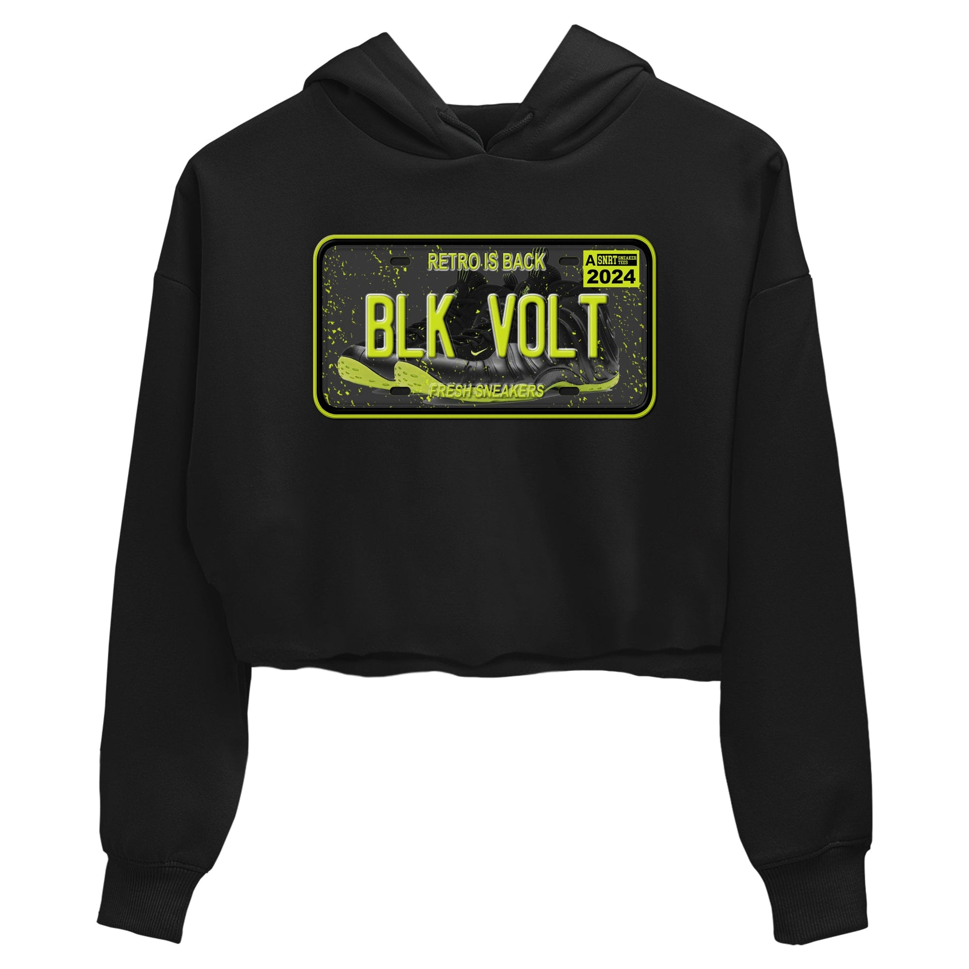 Foams One Black Volt shirts to match jordans Sneaker Plate sneaker match tees Air Foamposite One Black and Volt match shoes to clothes SNRT Sneaker Tees unisex cotton Black 2 crop tee