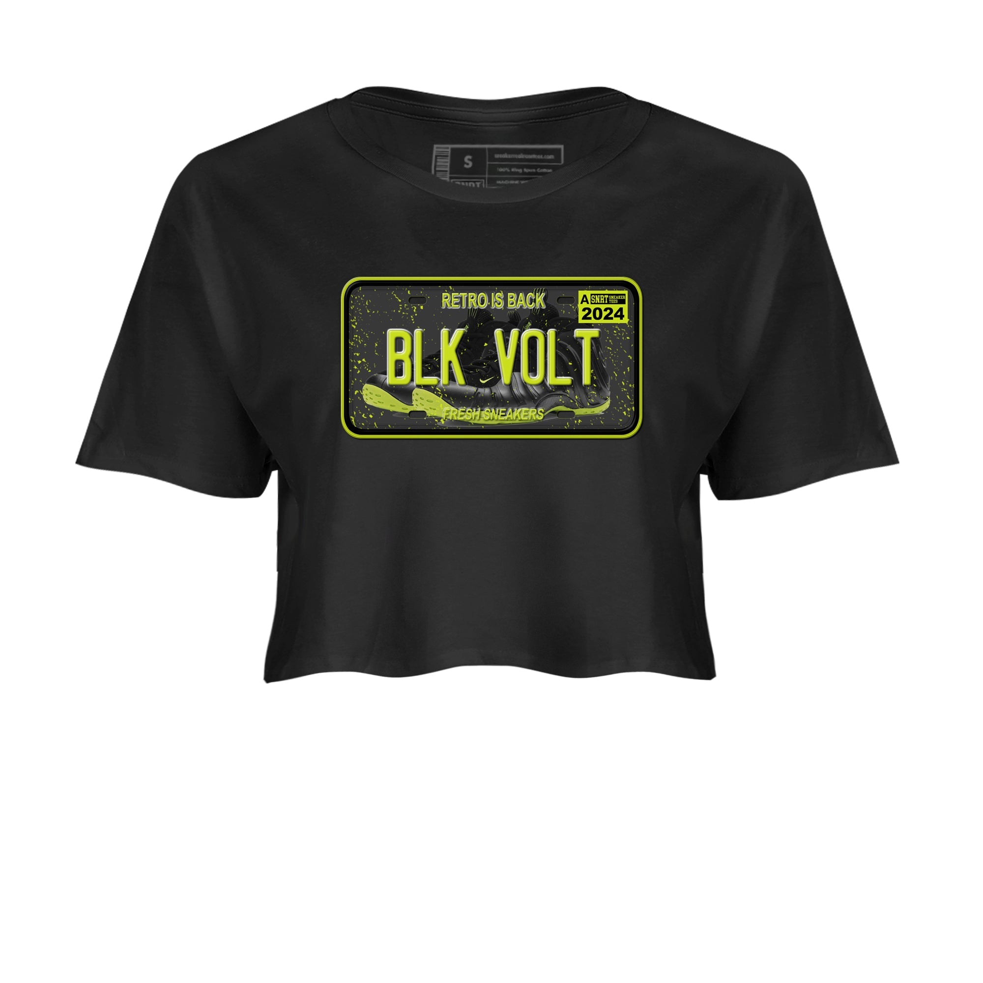 Foams One Black Volt shirts to match jordans Sneaker Plate sneaker match tees Air Foamposite One Black and Volt match shoes to clothes SNRT Sneaker Tees unisex cotton Black 2 crop tee