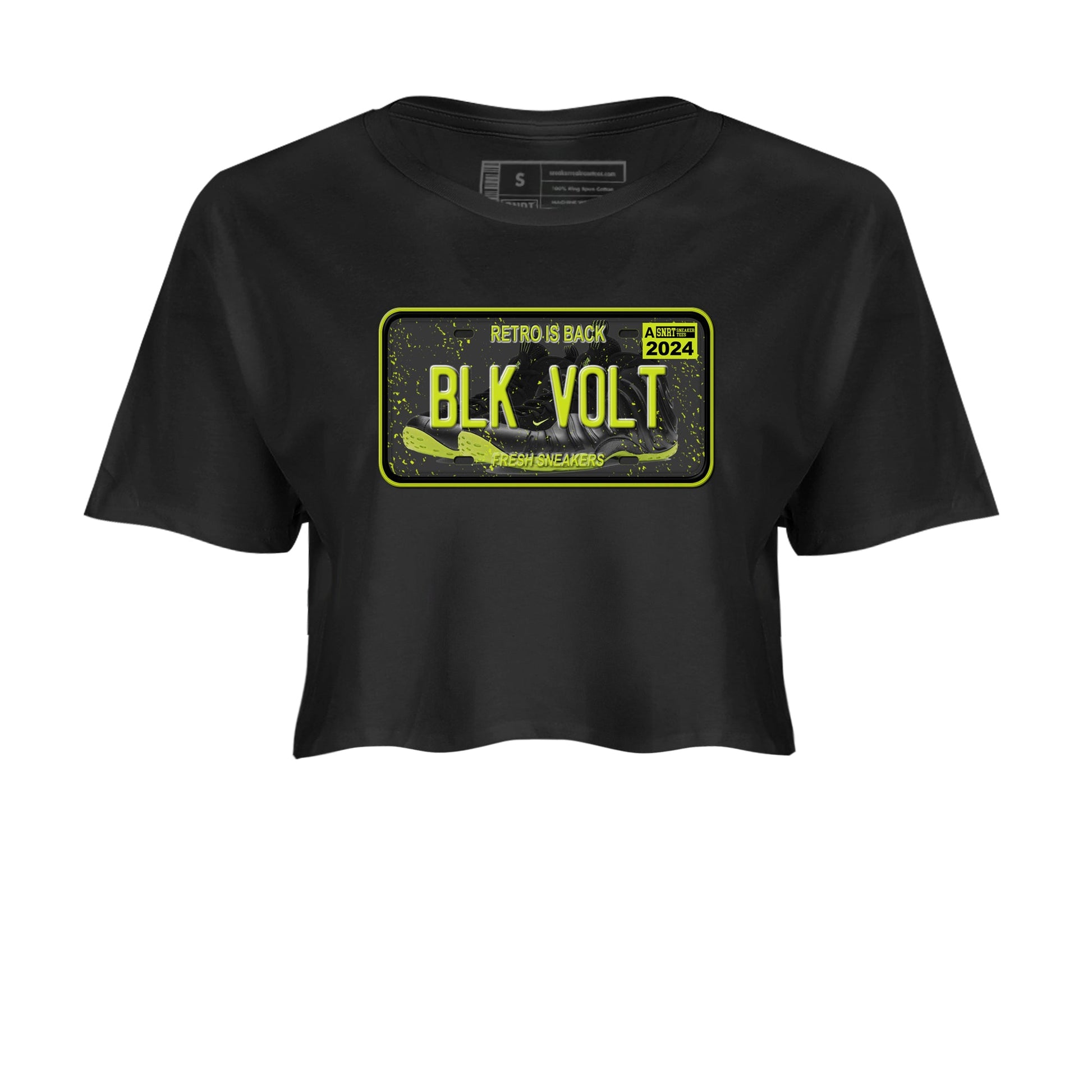 Foams One Black Volt shirts to match jordans Sneaker Plate sneaker match tees Air Foamposite One Black and Volt match shoes to clothes SNRT Sneaker Tees unisex cotton Black 2 crop tee
