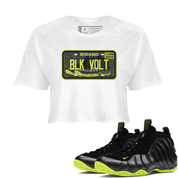 Foams One Black Volt shirts to match jordans Sneaker Plate sneaker match tees Air Foamposite One Black and Volt match shoes to clothes SNRT Sneaker Tees unisex cotton White 1 crop tee
