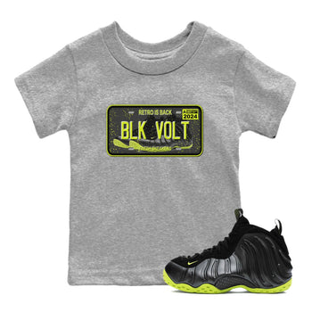 Foams One Black Volt shirts to match jordans Sneaker Plate sneaker match tees Air Foamposite One Black and Volt match shoes to clothes SNRT Sneaker Tees Youth Baby Heather Grey 1 tee