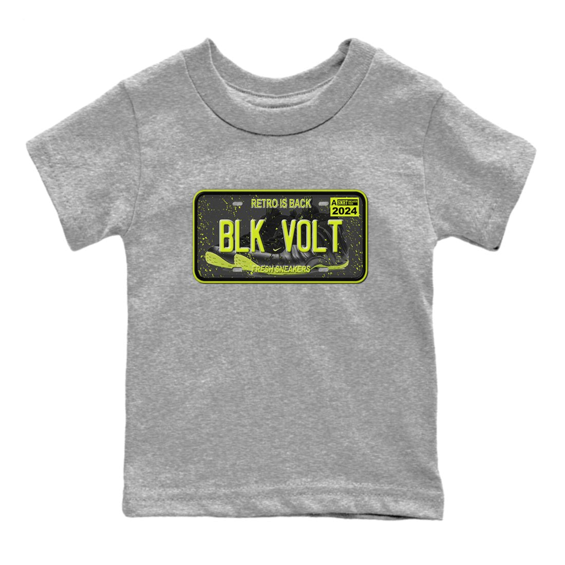 Foams One Black Volt shirts to match jordans Sneaker Plate sneaker match tees Air Foamposite One Black and Volt match shoes to clothes SNRT Sneaker Tees Youth Baby Heather Grey 2 tee