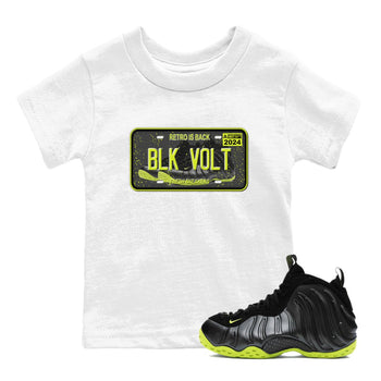 Foams One Black Volt shirts to match jordans Sneaker Plate sneaker match tees Air Foamposite One Black and Volt match shoes to clothes SNRT Sneaker Tees Youth Baby White 1 tee