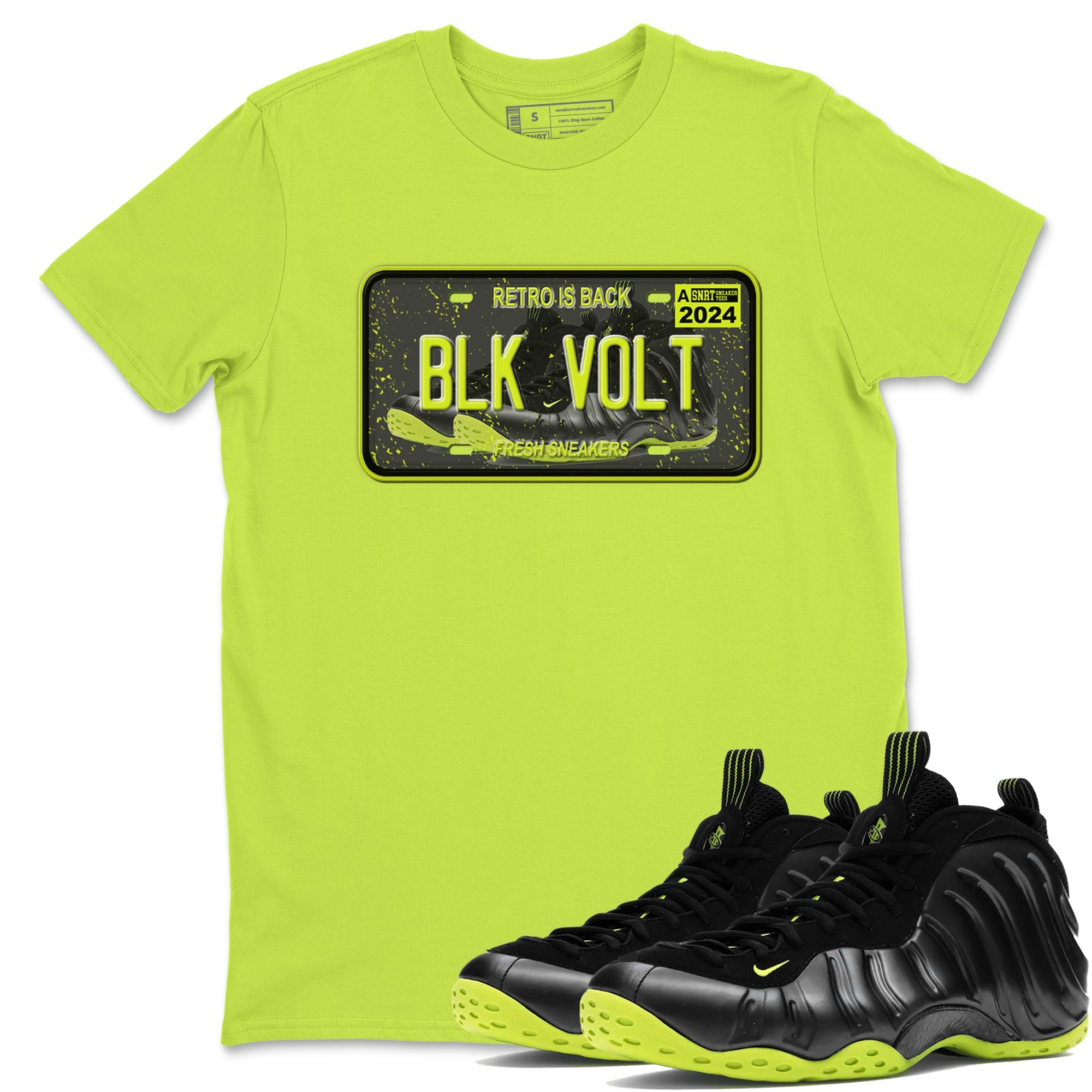 Foams One Black Volt shirts to match jordans Sneaker Plate sneaker match tees Air Foamposite One Black and Volt match shoes to clothes SNRT Sneaker Tees unisex cotton Safety Green 1 shirts