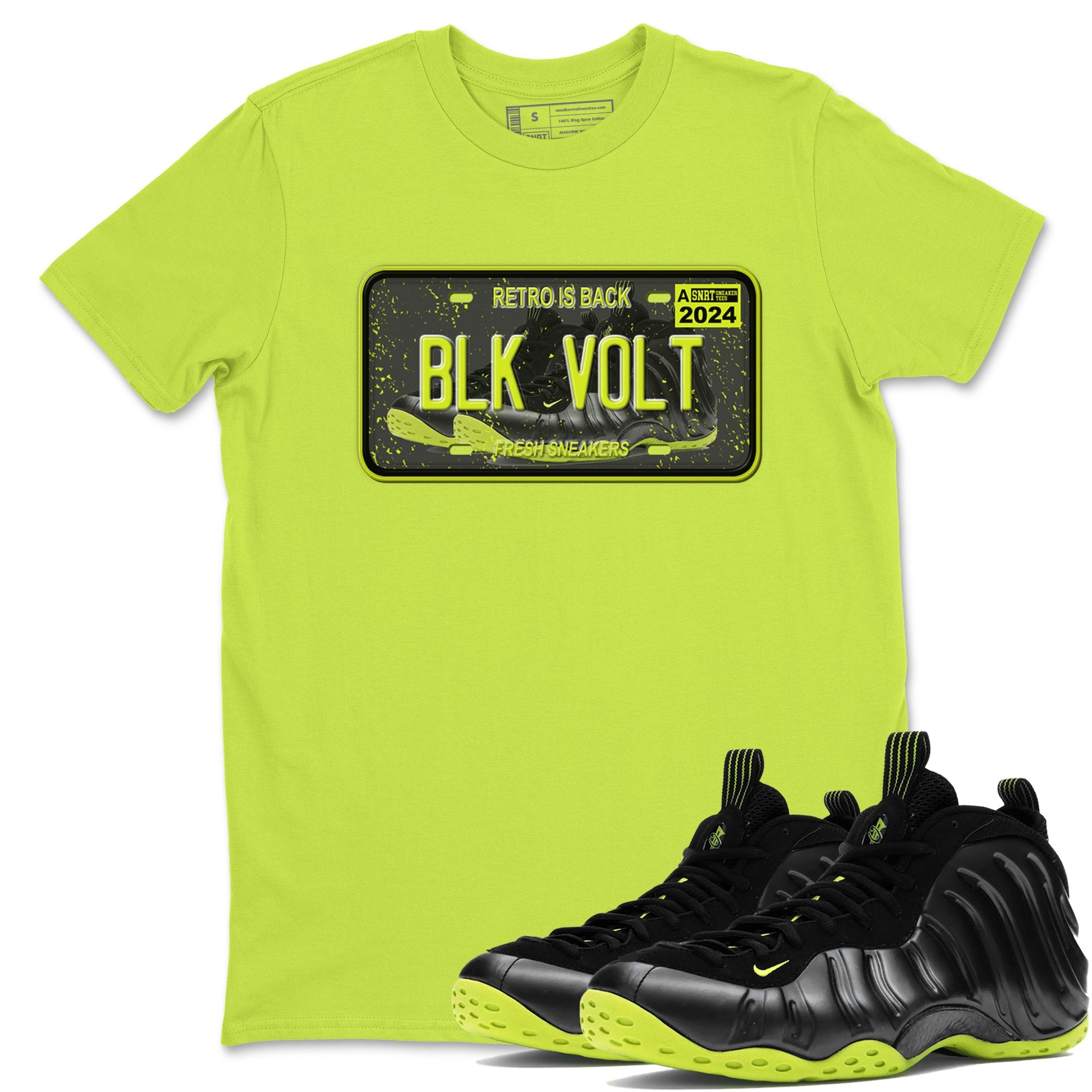 Foams One Black Volt shirts to match jordans Sneaker Plate sneaker match tees Air Foamposite One Black and Volt match shoes to clothes SNRT Sneaker Tees unisex cotton Safety Green 1 shirts