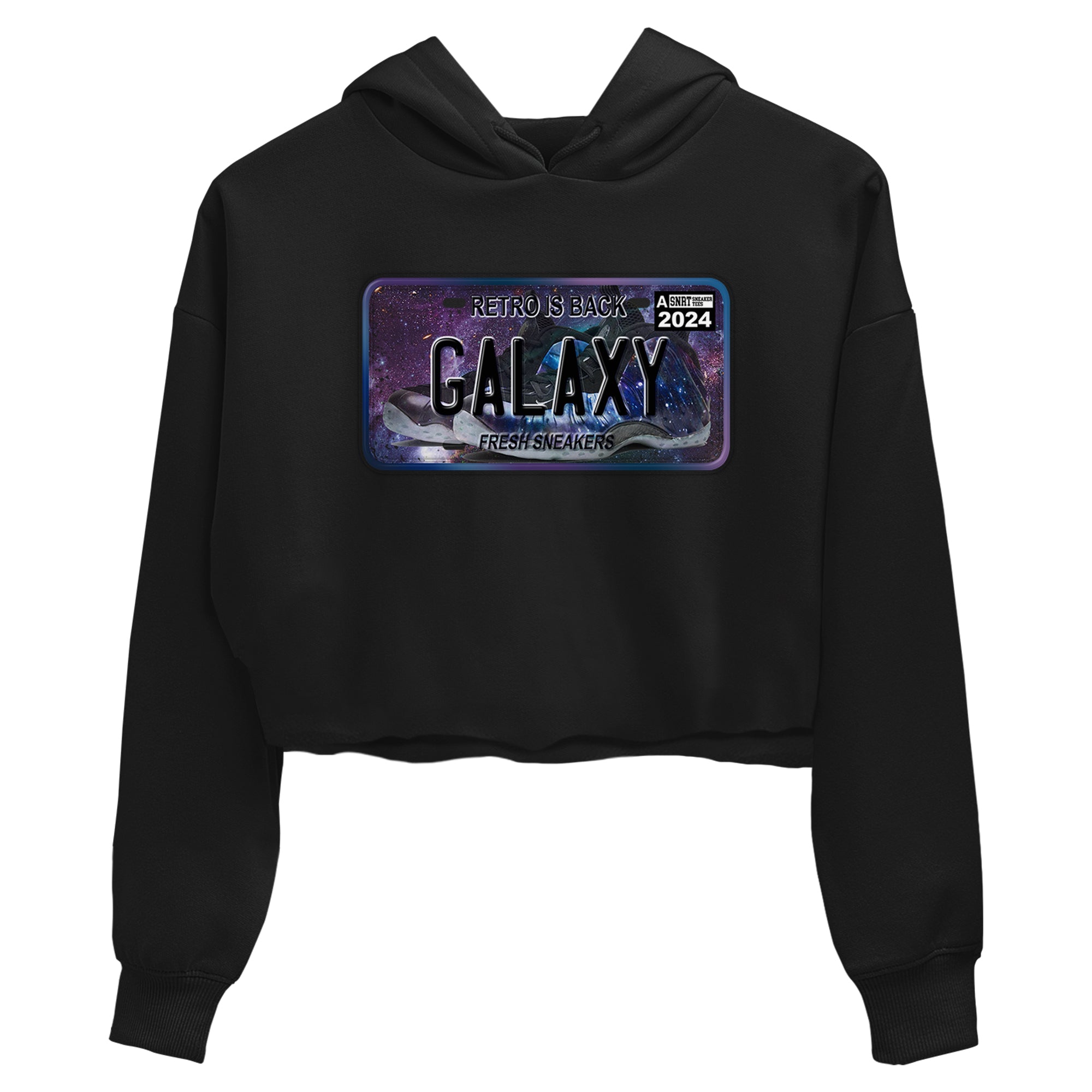 Air Foamposite One Galaxy shirts to match jordans Sneaker Plate sneaker match tees Air Foamposite One Galaxy SNRT Sneaker Release Tees unisex cotton Black 2 Crop Shirts