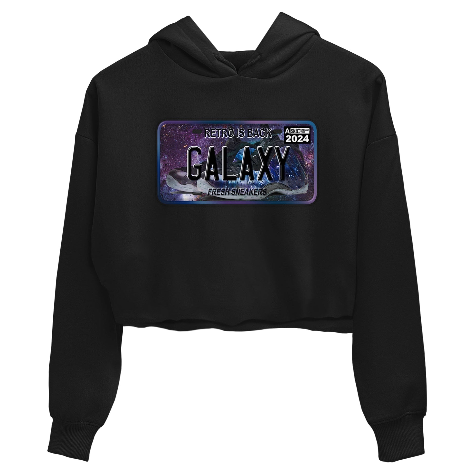 Air Foamposite One Galaxy shirts to match jordans Sneaker Plate sneaker match tees Air Foamposite One Galaxy SNRT Sneaker Release Tees unisex cotton Black 2 Crop Shirts