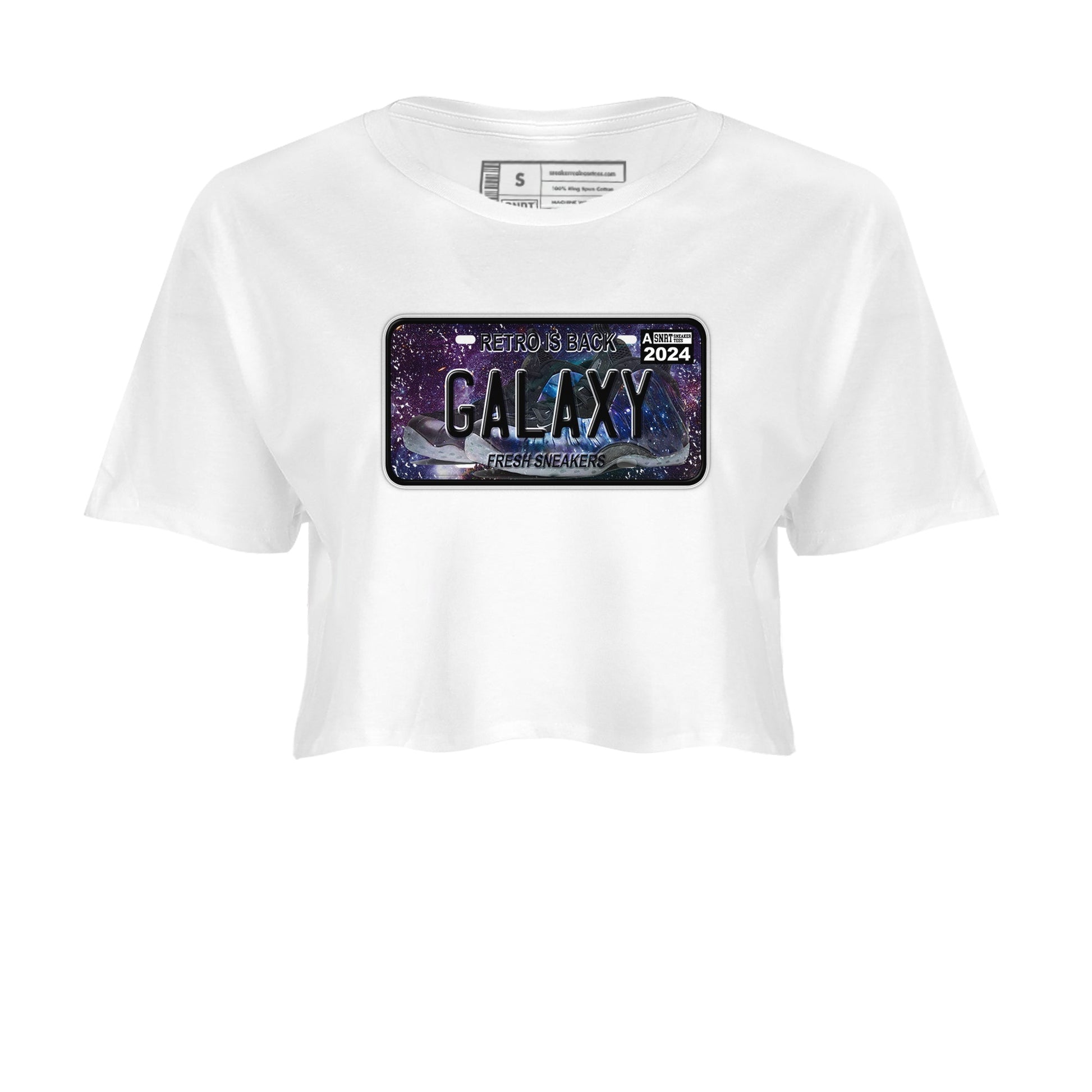 Air Foamposite One Galaxy shirts to match jordans Sneaker Plate sneaker match tees Air Foamposite One Galaxy SNRT Sneaker Release Tees unisex cotton White 2 Crop Shirts