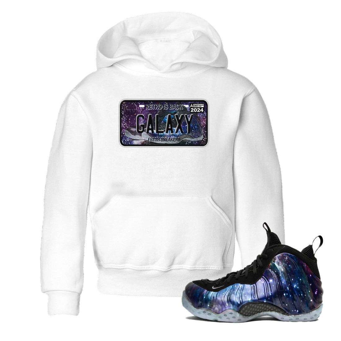 Air Foamposite One Galaxy shirts to match jordans Sneaker Plate sneaker match tees Air Foamposite One Galaxy SNRT Sneaker Release Tees Youth Baby White 1 crew neck shirts